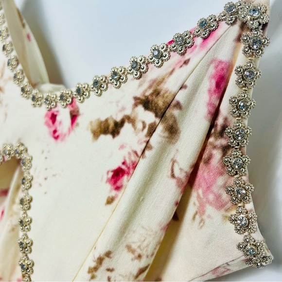V. Chapman Luna Dress English Rose Floral Beaded Crystal Trim Midi 8 Medium - Picture 5 of 15